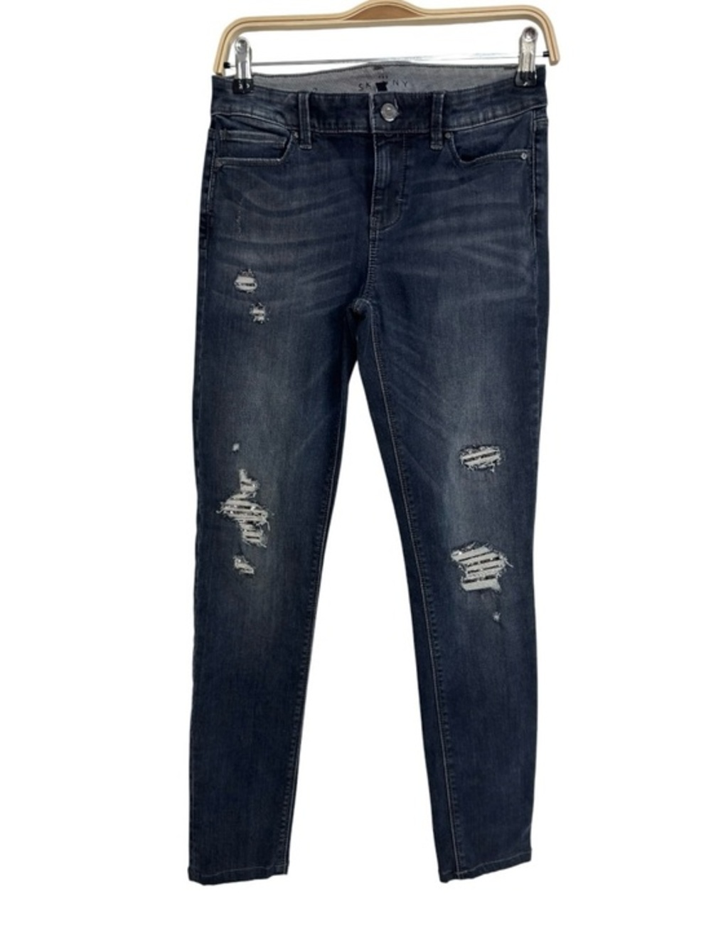 White House Black Market Distressed Skinny Jeans Dark Wash Denim Size US 2